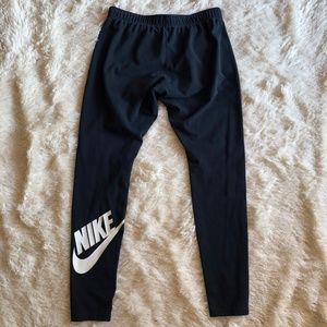Black Nike Leg-A-See Leggings with White Calf Logo